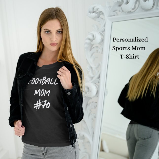 Cool Football Mum Player's Number Black and White T-Shirt (Personalized Sports Mom T-Shirt)
