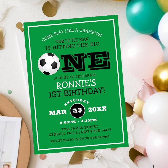 Cool Football Soccer Kids 1st Birthday Invitation (Creator Uploaded)
