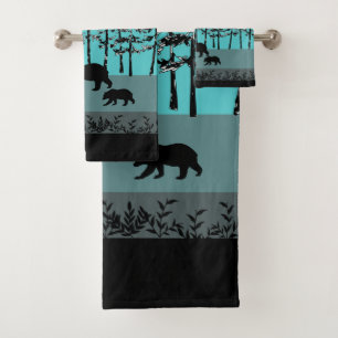Cool forest landscape mama bear graphics bath towel set