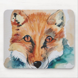 Cool Fox Watercolor Painting Mouse Pad