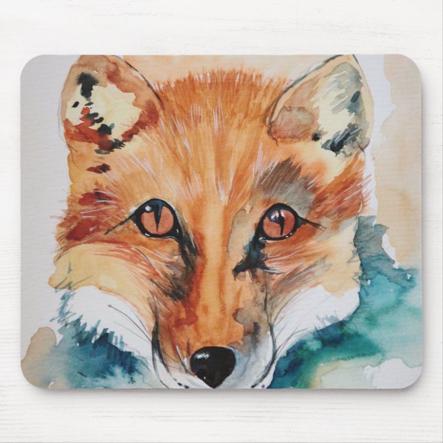 Cool Fox Watercolor Painting Mouse Pad (Front)