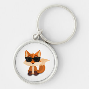 Cool Fox Wearing Sunglasses Cute Cartoon Woodland Key Ring