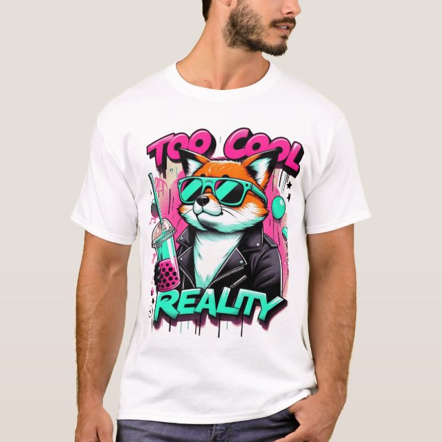 Cool Fox with Sunglasses and Bubble Tea T-Shirt (Front)