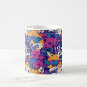Cool Foxes with Sunglasses, Cameras, and Flowers Coffee Mug