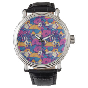 Cool Foxes with Sunglasses, Cameras, and Flowers Watch