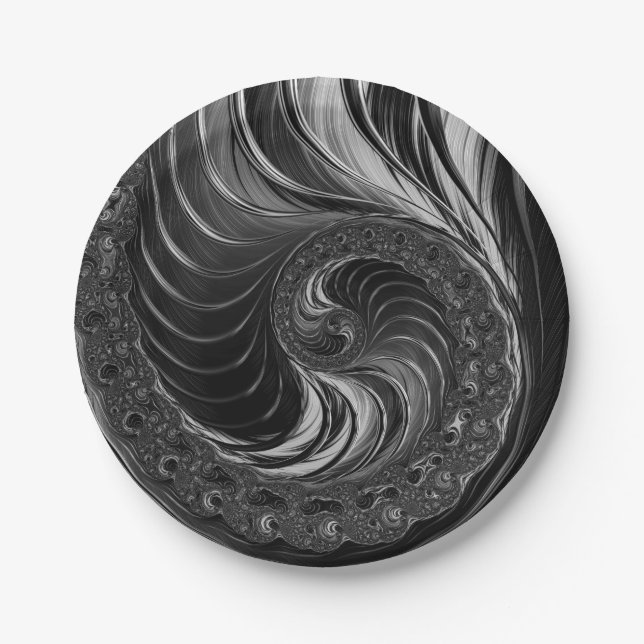 Cool Fractal Metallic Nautilus Golden Ratio Paper Plate (Front)
