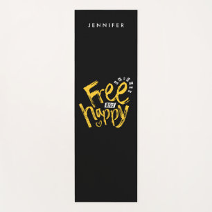  Cool Free And Happy Yellow Black Handwrittenypo Yoga Mat