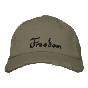 Cool Freedom Quote Black Olive Green Embroidered Hat