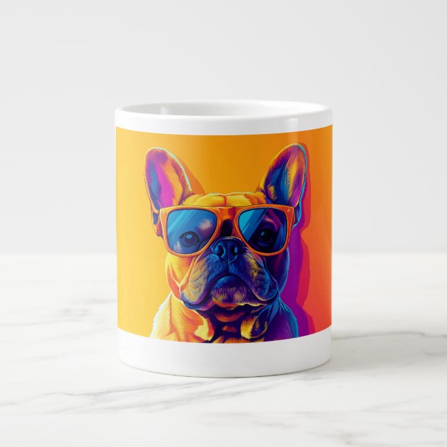 Cool French bulldog dog with sunglasses Large Coffee Mug (Front)