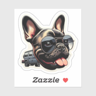 Cool French Bulldog with Sunglasses and SUV