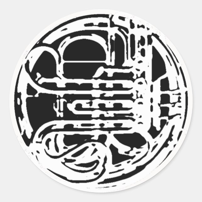 Cool French Horn Design Classic Round Sticker (Front)