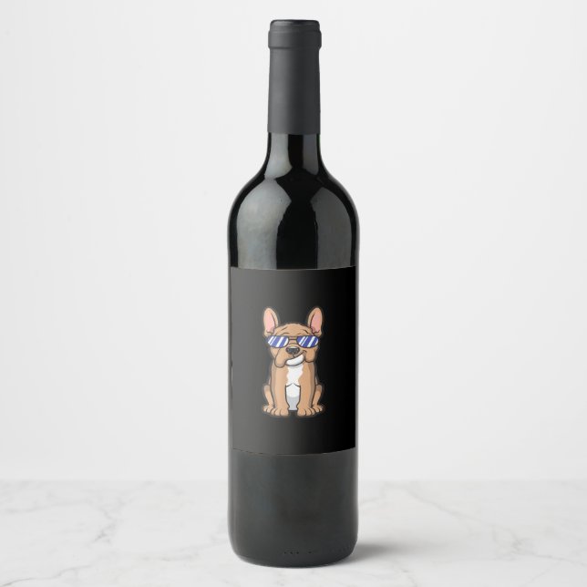 cool frenchie french bulldog sunglasses cute gift wine label (Front)