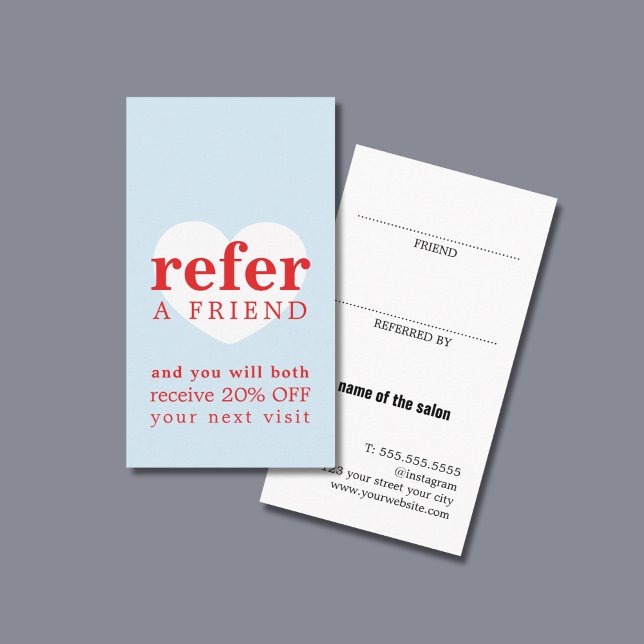 Cool Fresh Blue Red White Heart Bold Salon Referral Card (Creator Uploaded)