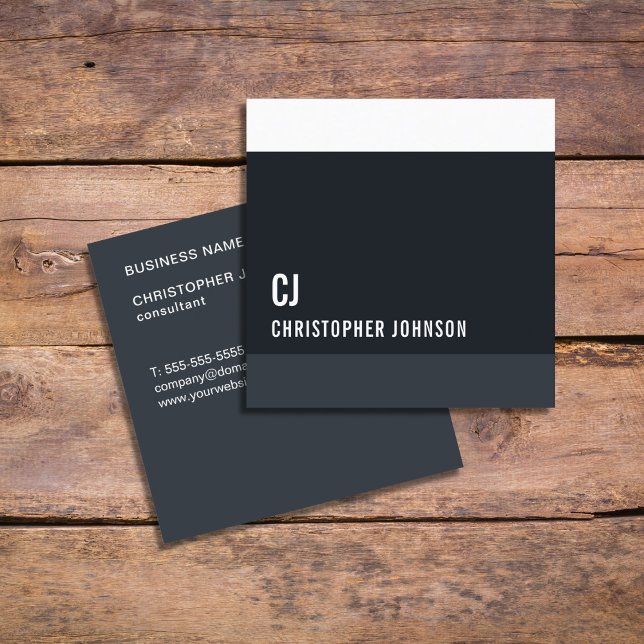 Cool Fresh Blue White Stripes Monogram Consultant Square Business Card (Creator Uploaded)