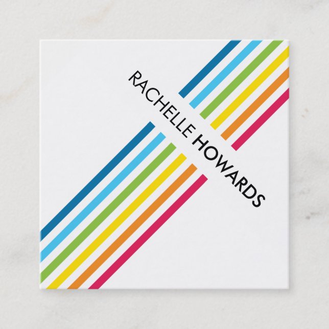 COOL FRESH MODERN colourful bold rainbow stripe Square Business Card (Front)