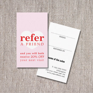 Cool Fresh Pink Red White Heart Bold Salon Referral Card