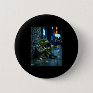 Cool frog drinking iced coffee expensive matcha 6 cm round badge