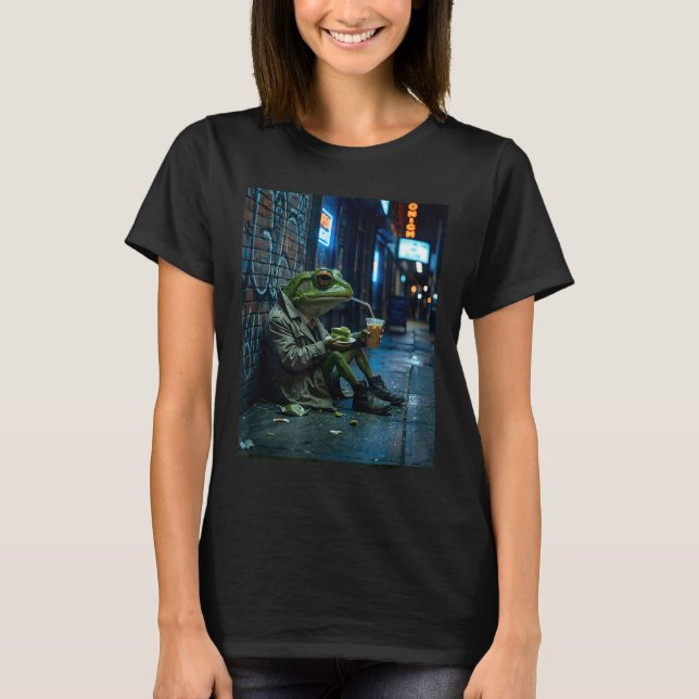 Cool frog drinking iced coffee expensive matcha T-Shirt (Front)