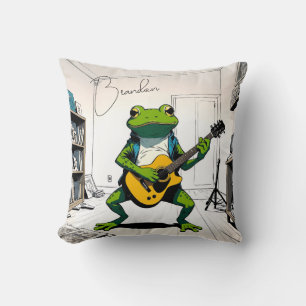 Cool Frog Playing Guitar in Bedroom Studio Cushion