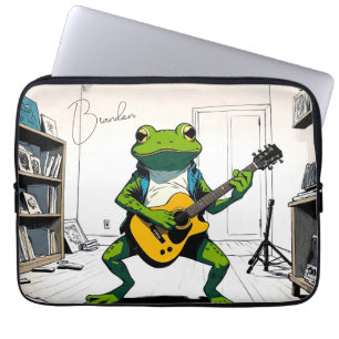 Cool Frog Playing Guitar in Bedroom Studio Laptop Sleeve
