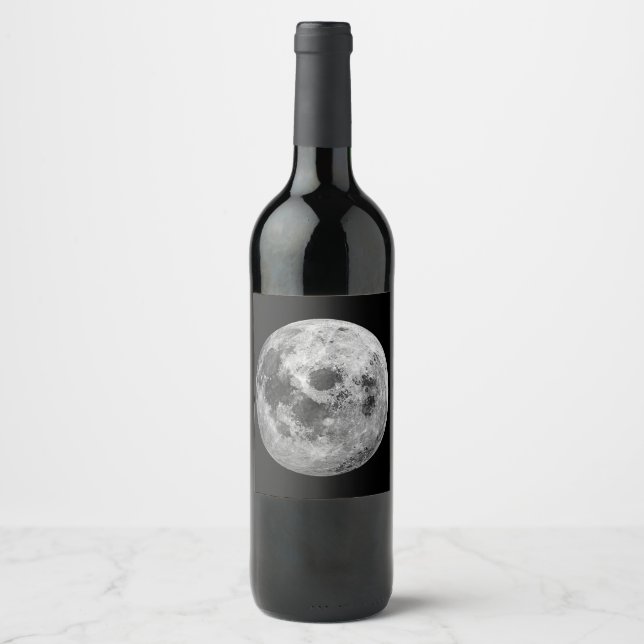 Cool Full Moon Graphic Space Astronomy Science Wine Label (Front)