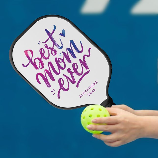 Cool Fun Best Mother Purple And White Brush Script Pickleball Paddle (Creator Uploaded)