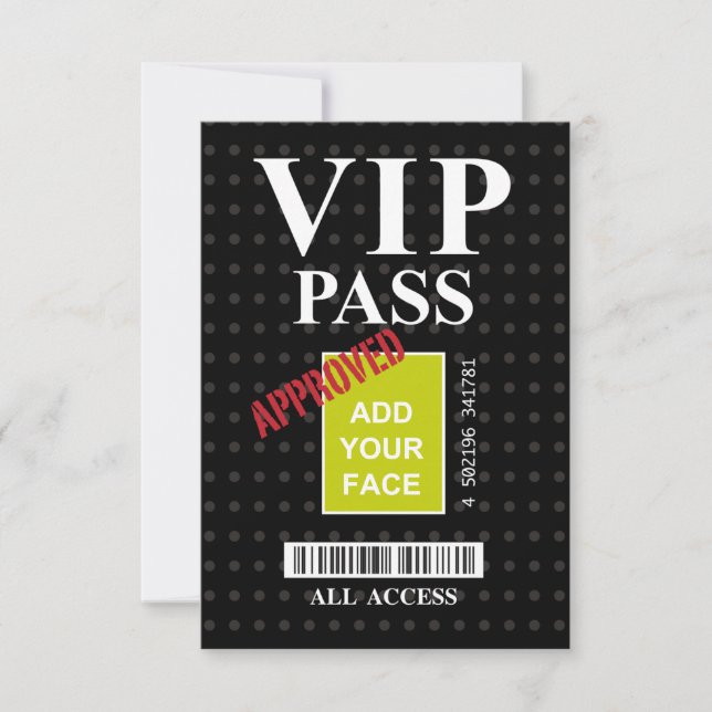 Cool fun black and white customisable VIP Pass… (Front)