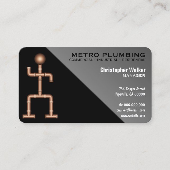 Cool Fun Black Grey Plumber Plumbing Business Card (Front)