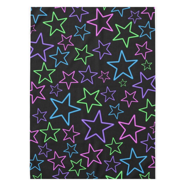 Cool, Fun, Bright Dynamic Neon Stars Pattern Tablecloth (Front)