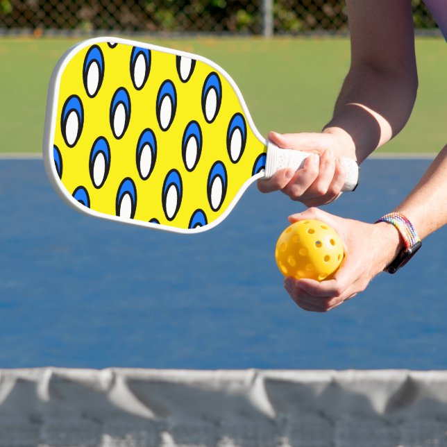 Cool Fun Bright Yellow Tiled Blue White Pattern Pickleball Paddle (Insitu)