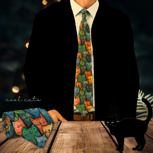 Cool Fun Cat Seamles Pattern Neck Tie
