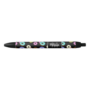 Cool fun colorful donuts pattern black Monogram Ink Pen