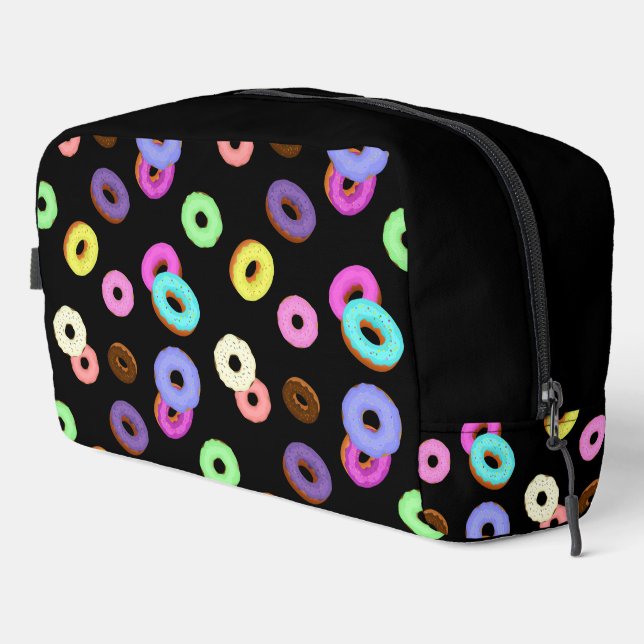 Cool fun colourful doughnuts pattern black dopp kit (Right Corner)