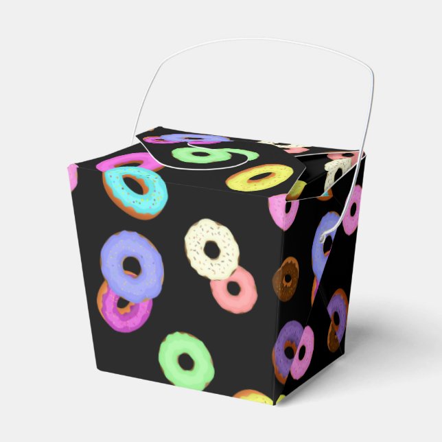 Cool fun colourful doughnuts pattern black favour box (Front Side)