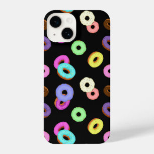 Cool fun colourful doughnuts pattern black iPhone 14 case