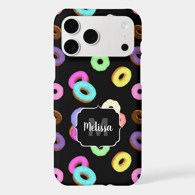 Cool fun colourful doughnuts pattern black Monogra (Back)