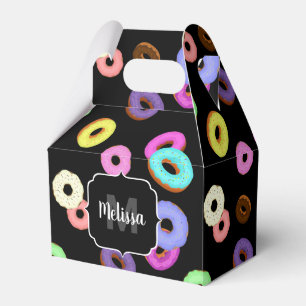 Cool fun colourful doughnuts pattern black Monogra Favour Box