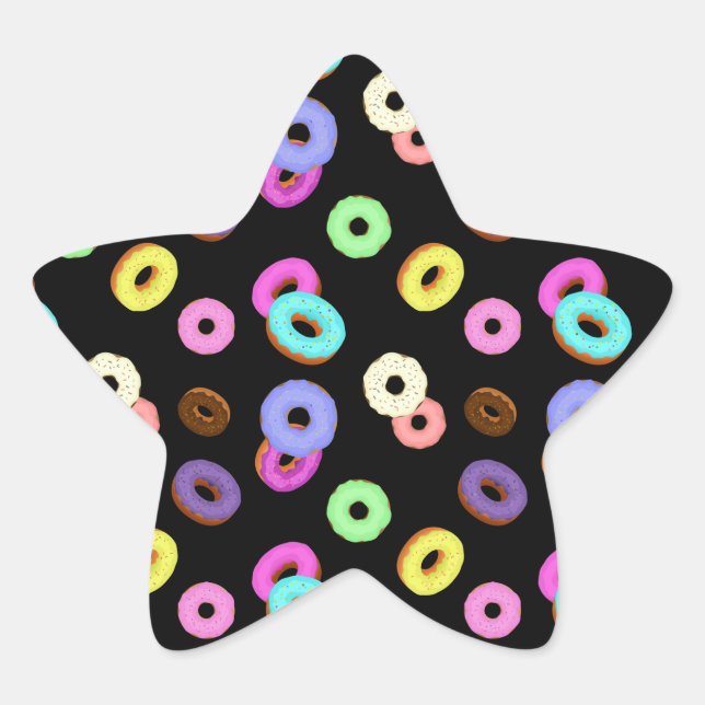 Cool fun colourful doughnuts pattern black star sticker (Front)