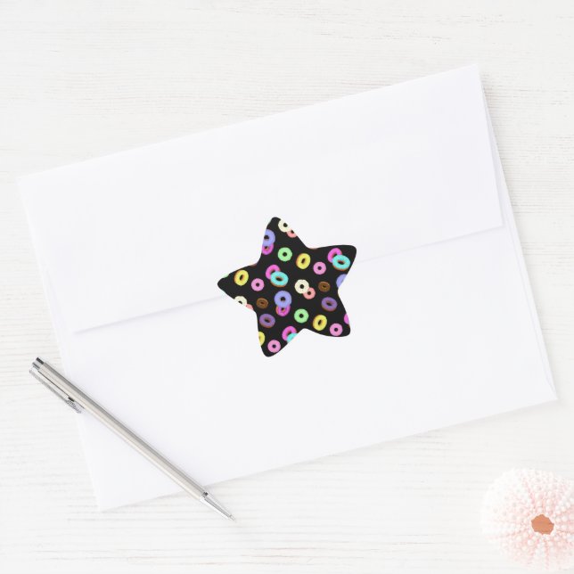 Cool fun colourful doughnuts pattern black star sticker (Envelope)