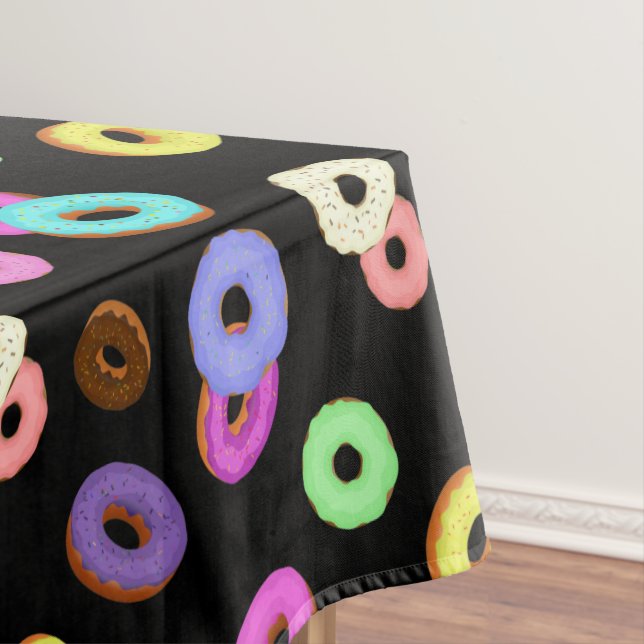 Cool fun colourful doughnuts pattern black tablecloth (In Situ)