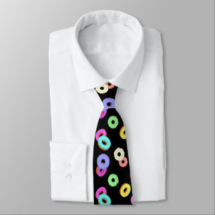 Cool fun colourful doughnuts pattern black tie