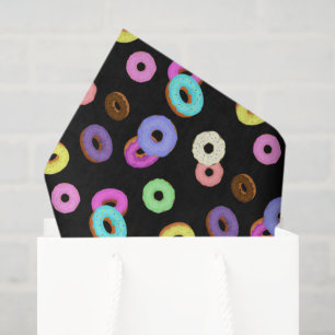 Cool fun colourful doughnuts pattern black tissue paper