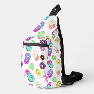Cool fun colourful doughnuts pattern white sling bag