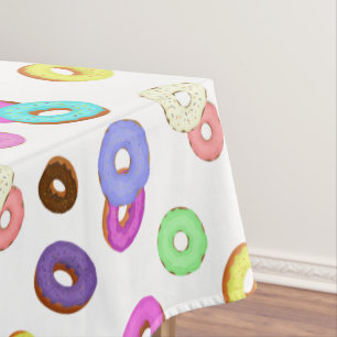 Cool fun colourful doughnuts pattern white tablecloth