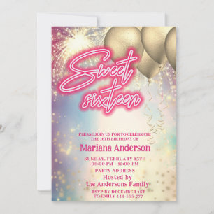 Cool fun colourful gold balloon sparkle fireworks invitation