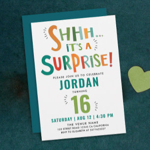 Cool Fun Colourful Surprise Party Brush Kids Typo Invitation