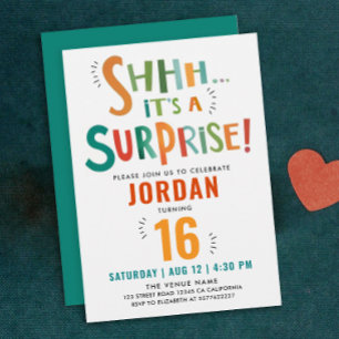 Cool Fun Colourful Surprise Party Brush Paint Typo Invitation
