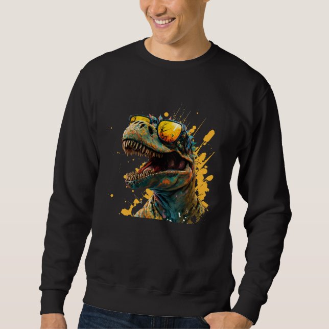 Cool fun dinosaur raptor with sunglasses  4 sweatshirt (Front)