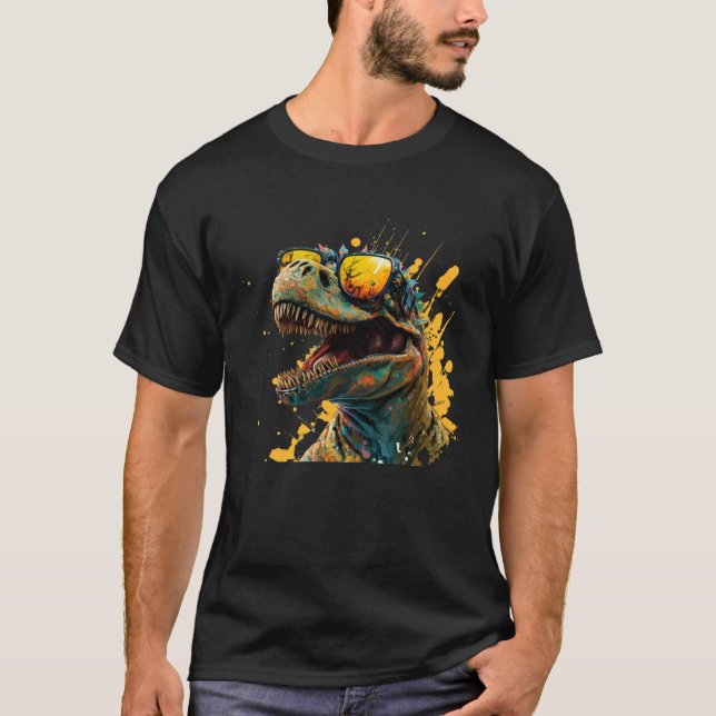 Cool fun dinosaur raptor with sunglasses  4 T-Shirt (Front)