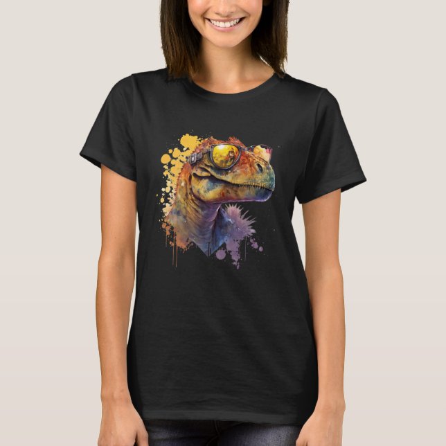 Cool fun dinosaur raptor with sunglasses  5 T-Shirt (Front)